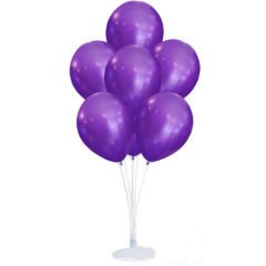 Balon Standı ve 10 Adet Sedefli Metalik Mor Balon Seti