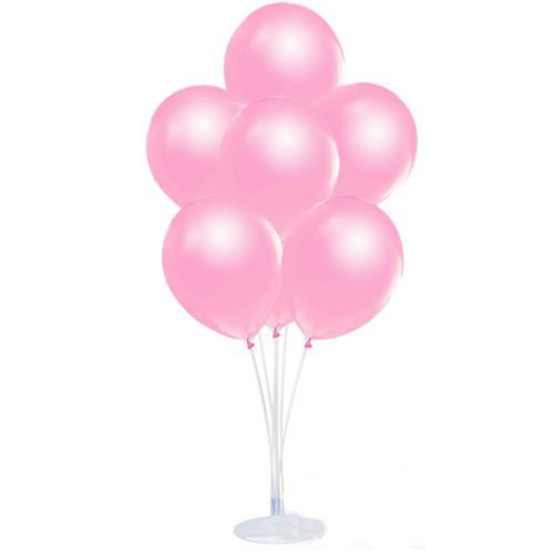 Balon Standı ve 10 Adet Sedefli Metalik Pembe Balon Seti