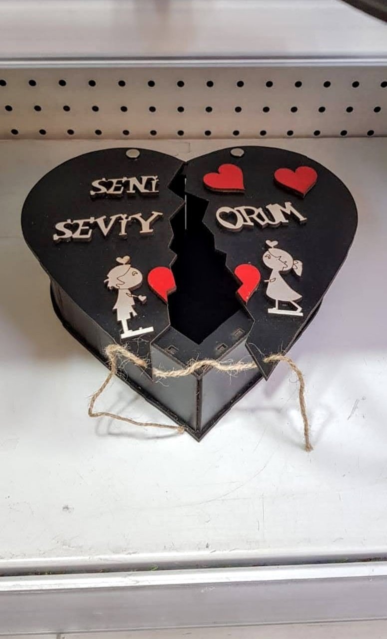 Ahşap Seni Seviyorum Kalp Kutu (20*20*7cm)