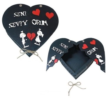 Ahşap Seni Seviyorum Kalp Kutu (20*20*7cm)
