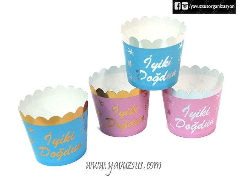 12 Li Yaldızlı Pembe & Mavi Cup Cake Kabı MAVIYE GUMUS