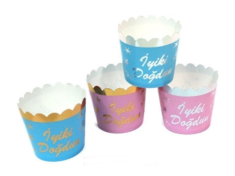 12 Li Yaldızlı Pembe & Mavi Cup Cake Kabı MAVIYE GUMUS