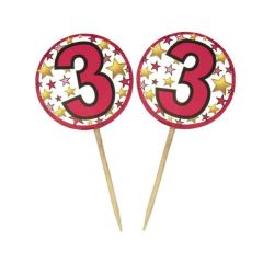 Pembe Renk 3 Yaş Temalı Yıldız Desenli Parti Kürdan Süs 20 Adet