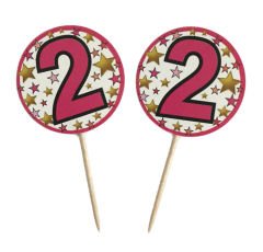 Pembe Renk 2 Yaş Temalı Yıldız Desenli Parti Kürdan Süs 20 Adet