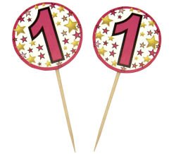 Pembe Renk 1 Yaş Temalı Yıldız Desenli Parti Kürdan Süs 20 Adet