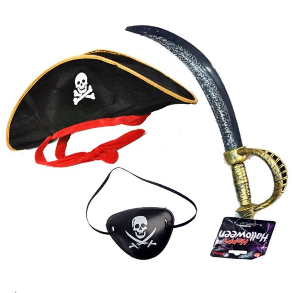 Jack Sparrow Korsan Şapkası Kılıcı Göz Bandı Seti