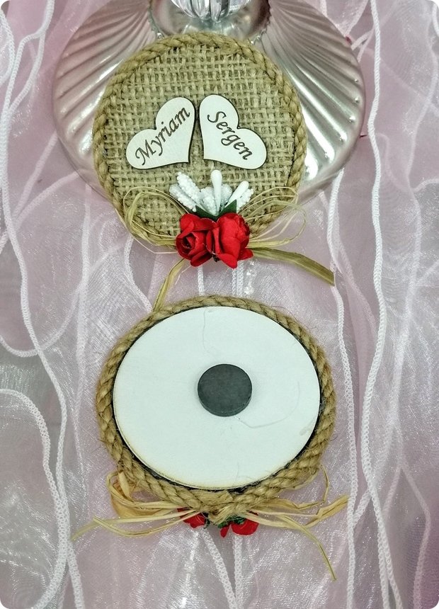 25 Li Süslü İsme özel ahşap kalp yuvarlak Magnet (Söz, Nişan, Nikah, Şekeri)