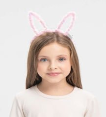 Led Işıklı Peluş Pofuduk Tavşan Kulak Tavşan Taç Pembe 17X23 cm