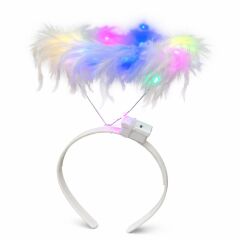 Renkli LED Işıklı Beyaz Tüylü Püsküllü Parti Tacı