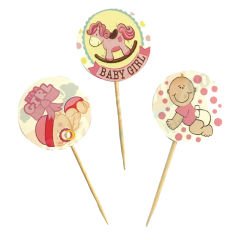 Pembe Renk Bebek Figürlü At Temalı Baby Shower Parti Kürdan Süsü 20 Adet