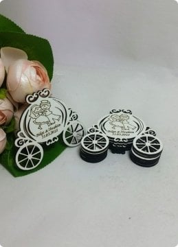 Ahşap Bal Kabağı Araba Nikah Şekeri (İsim Yazılı ,Lazer Kesim)