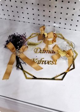 Köşeli pleksi söz nişan tepsi seti/damat kahvesi ALTIN DAMAT KAHV