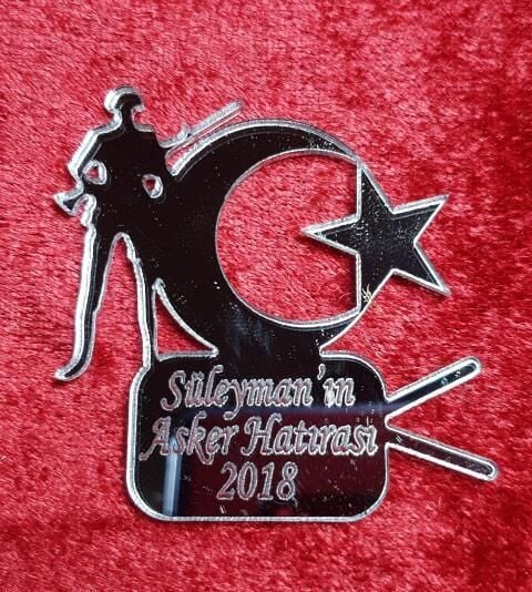 Ayyıldızlı asker pleksi ayna (5*5 cm ) GUMUS