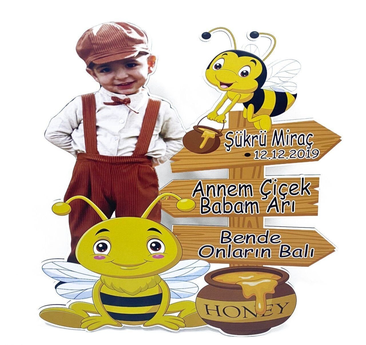 Ayaklı Kişiye Özel Bal Arısı Karşılama Yön Panosu