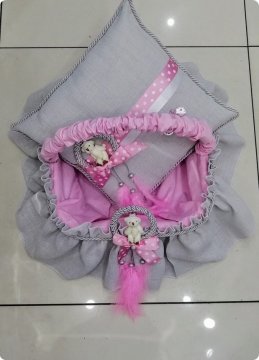 Halka İçinde Ayıcıklı Süslü Bebek Kapı Süsü,Takı yastığı,Sepet 3 LU SET PEMBE