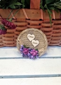 Çuval Yuvarlak Ahşap Kalpli Magnet (Söz, Nişan, Nikah, Şekeri)