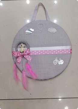 Halka İçinde Ayıcıklı Süslü Bebek Kapı Süsü,Takı yastığı,Sepet SEPET PEMBE