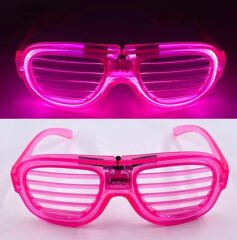 Pembe Led Işıklı Parti Gözlüğü - Neon Glow Şerit Gözlük 3 Modlu