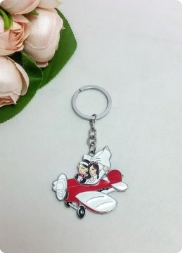20 li Uçakta Gelin Damat Nikah Şekeri Anahtarlık (Parlak Metal)
