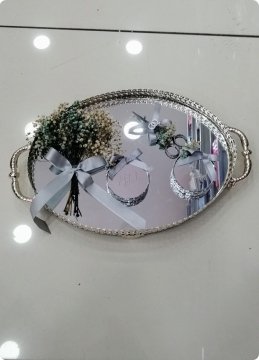 Süslü Metal OVAL yükselticili çiçekli yüzük tepsisi