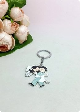 20 li Gelin Kucakta Nikah Şekeri Anahtarlık (Parlak Metal)