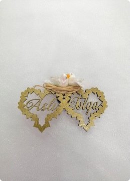 20 adet Süslü Ahşap Kalp şeklinde kuşlu nikah şekeri