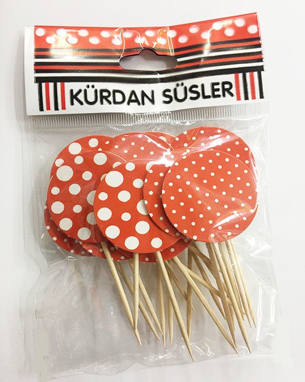 Kırmızı Üzeri Beyaz Puantiyeli Parti Kürdan Süsü 20 Adet