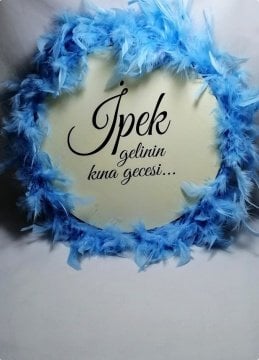 Uv İsim Yazılı Tüylü 32 cm Deri gelin tefi
