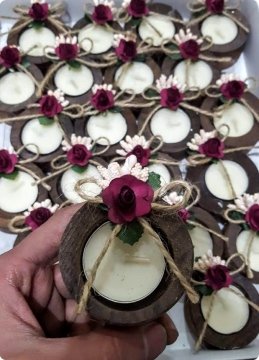 50 li Süslü Ahşap YUVARLAK Mumlu Nişan şekeri