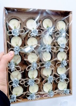 50 li Süslü Ahşap YUVARLAK Mumlu Nişan şekeri