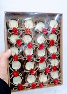 50 li Süslü Ahşap YUVARLAK Mumlu Nişan şekeri