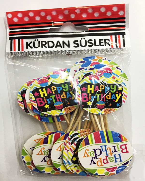 Rengarenk Happy Birthday Parti Kürdan Süsü 20 Adet