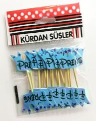 Mavi Renk Prens Yazılı Parti Kürdan Süsü 20 Adet