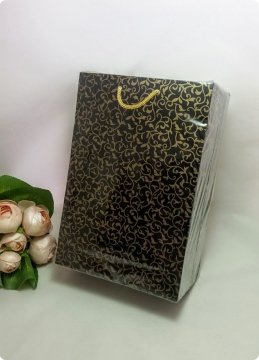 25 Li 17x25 cm Selefonlu Karton Çanta / Poşet Siyah Zemin Sarmaşık Desen