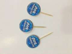 Mavi Renk Birthday Boy Yazılı Parti Kürdan Süsü 20 Adet