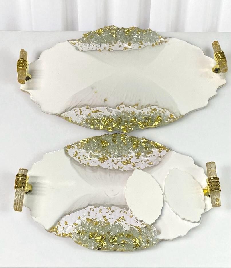 Kenarı kumlu oval polyester  tepsi seti ALTIN