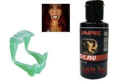Fosforlu Çift Damak Takma Vampir Dişi ve 50 gr Tiyatro Kanı