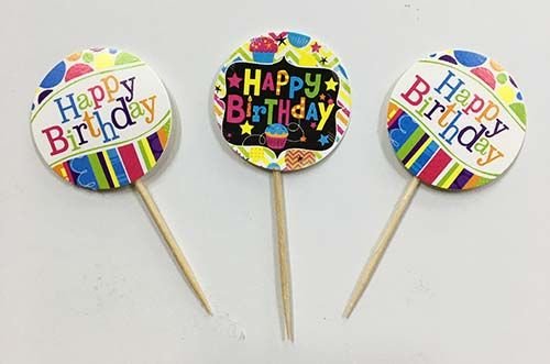 Happy Birthday Yazılı Rengarenk Parti Kürdan Süsü 20 Adet