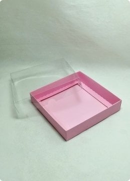 15x15x3 Cm Altı Karton, Üstü Asetat/Şeffaf Kapaklı Kare Kutu 25 li