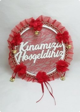 Kınamıza Hoşgeldiniz Dantelli Zilli Tef KIRMIZI