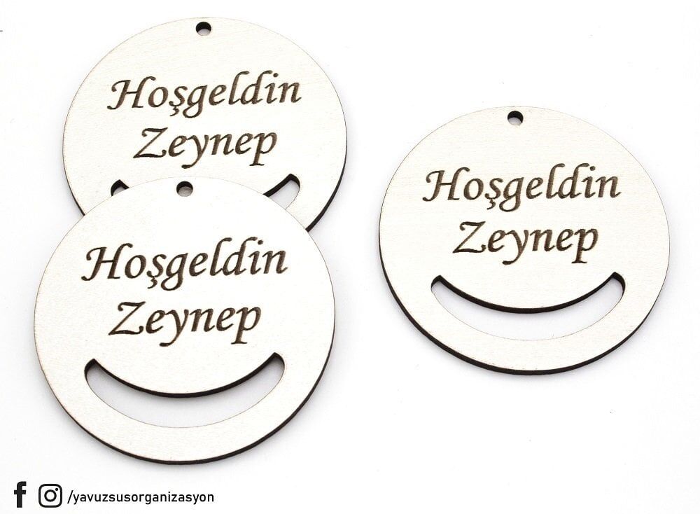 6 Cm İsme Özel Ahşap Anahtarlık Aparatı BEYAZ
