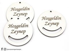 6 Cm İsme Özel Ahşap Anahtarlık Aparatı BEYAZ