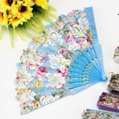 12'li Mavi Plastik Kumaş Yelpaze