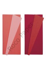 Premium Alman Çift Taraflı Krapon 2li Set, Çiçek Yapım Kağıdı,90gr 25x125 Cm,Pembe&Açık Çilek,Kırmızı&Şarap