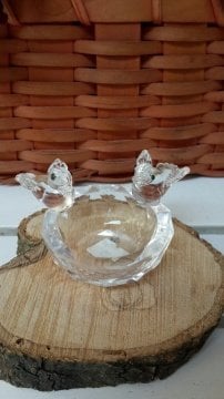 Kristal Cam Seffaf  Kuşlu Tabak ,Yemlik 25