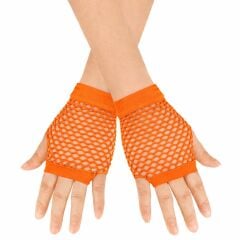 80’ler 90’lar Retro Neon Turuncu File Parmaksız Kısa Eldiven 11 cm