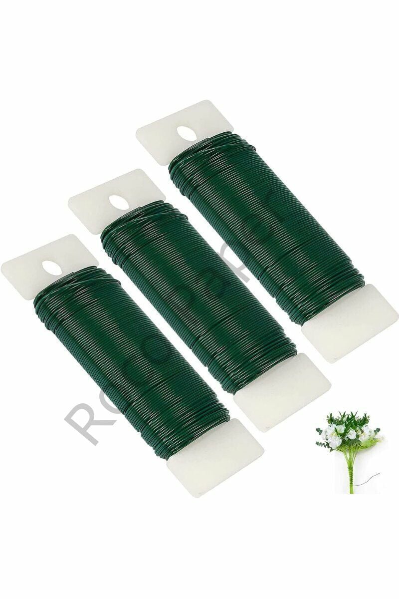 Çiçek Sarma Teli, Çok Amaçlı Çiçek Yapım ve Bağlama Teli, 3Lü Set, 105 Metre – 0.64 Mm Çap (Yeşil)