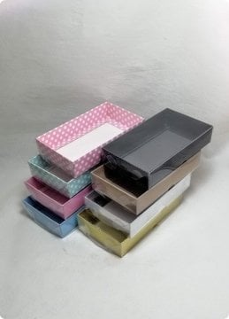 9x15x3 Cm Altı Karton, Üstü Asetat/Şeffaf Kapaklı dikdörtgen Kutu 25 li