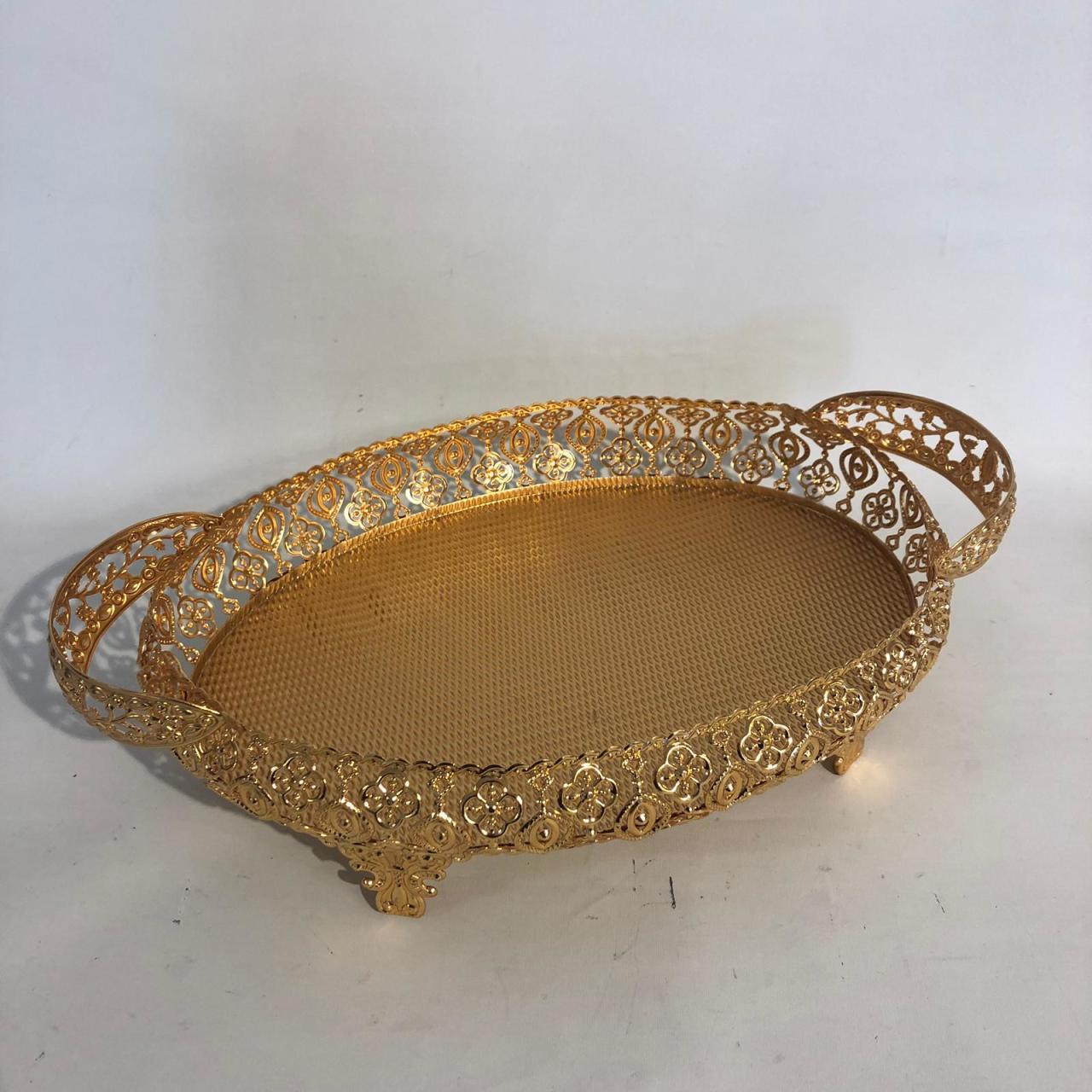 Çiçek Desenli Oval Metal tepsi
