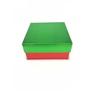 Yeşil Kapaklı Altı Kırmızı Yılbaşı Hediye Kutusu (20x20x10)